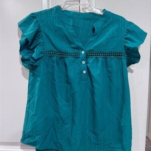 CUPSHE Teal Ruffle Sleeve Blouse